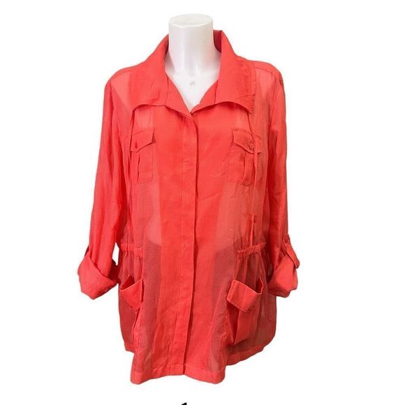 Chico’s Amelia Orange Sheer Button up Jacket Cover Up Lightweight sz 3 ( XL /16) - Picture 1 of 12